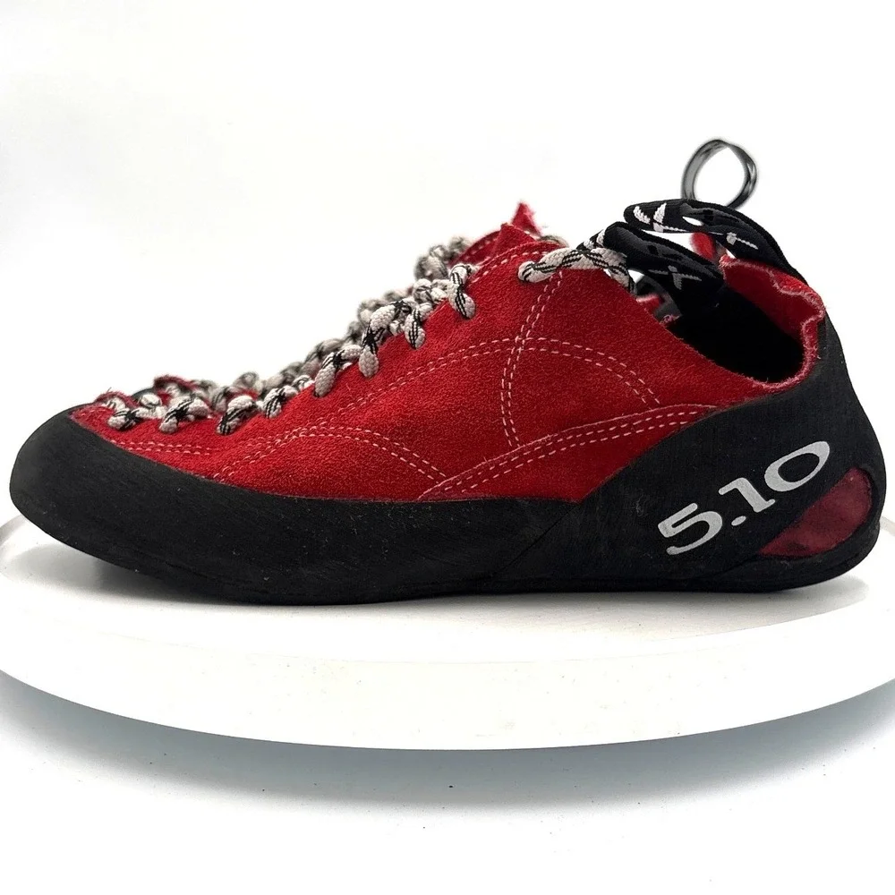 Five Ten Red Suede Rock Climbing Shoes Mens 8 Womens 9.5 Lace Up Bouldering 1597